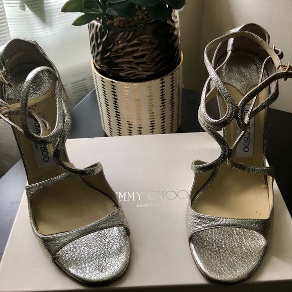 Jimmy Choo Shoes - Jimmy Choo Lance Glitter Leather Heels Champagne